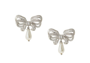 Bow Pearl Drop Earrings-1