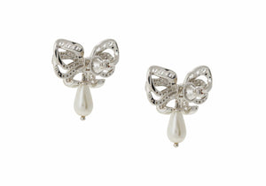 Bow Pearl Drop Earrings-3