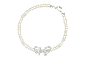 Bow Double Strand Pearl Necklace-2