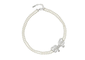 Bow Double Strand Pearl Necklace-1