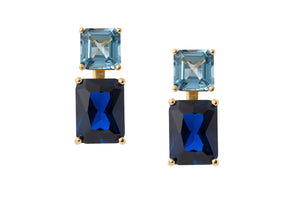 Rectangle Two Tone Blue Drop Earrings-1