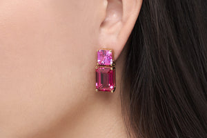 Rectangle Two Tone Pink Drop Earrings-2