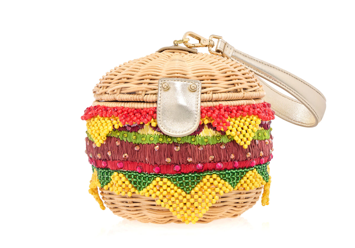 Cheeseburger Basket Deluxe wicker clutch front view
