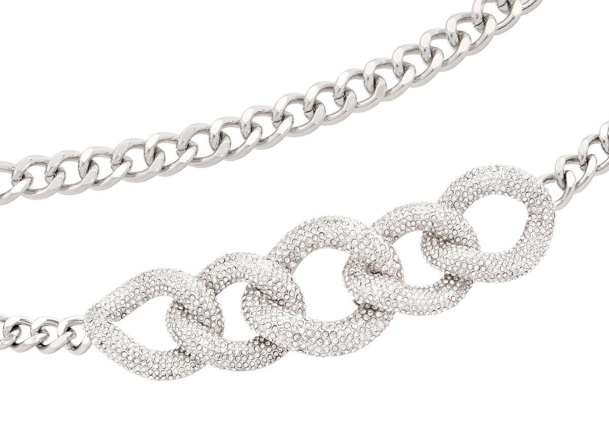 Fancy Curb Link Belt Pave Silver