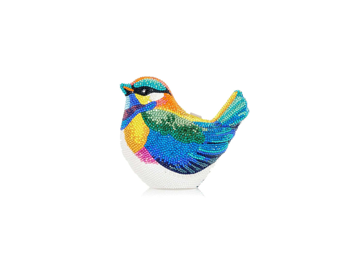 Bird Chickadee crystal clutch front view