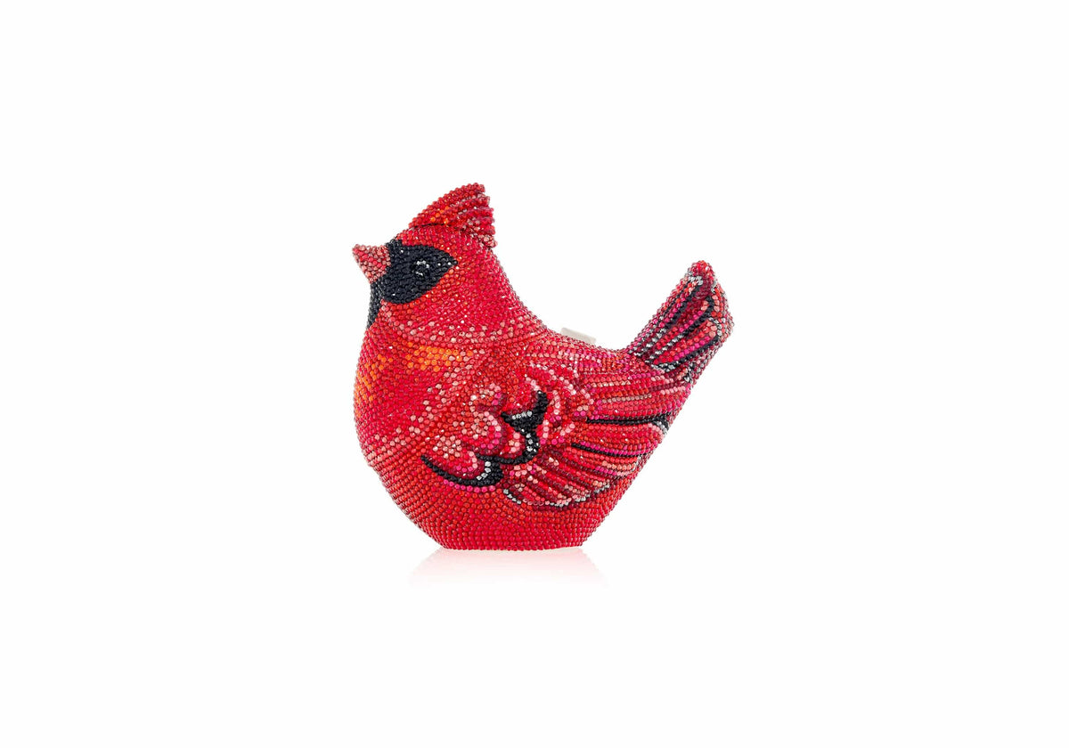 Bird Cardinal crystal clutch front view