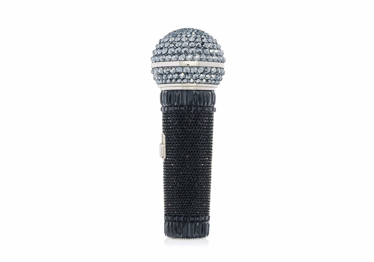 Bespoke Microphone Clutch black crystal front view