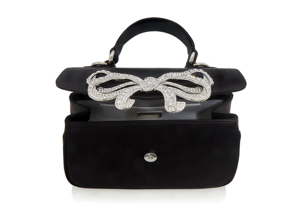 Judith Leiber Black Satin Bow Top Handle
