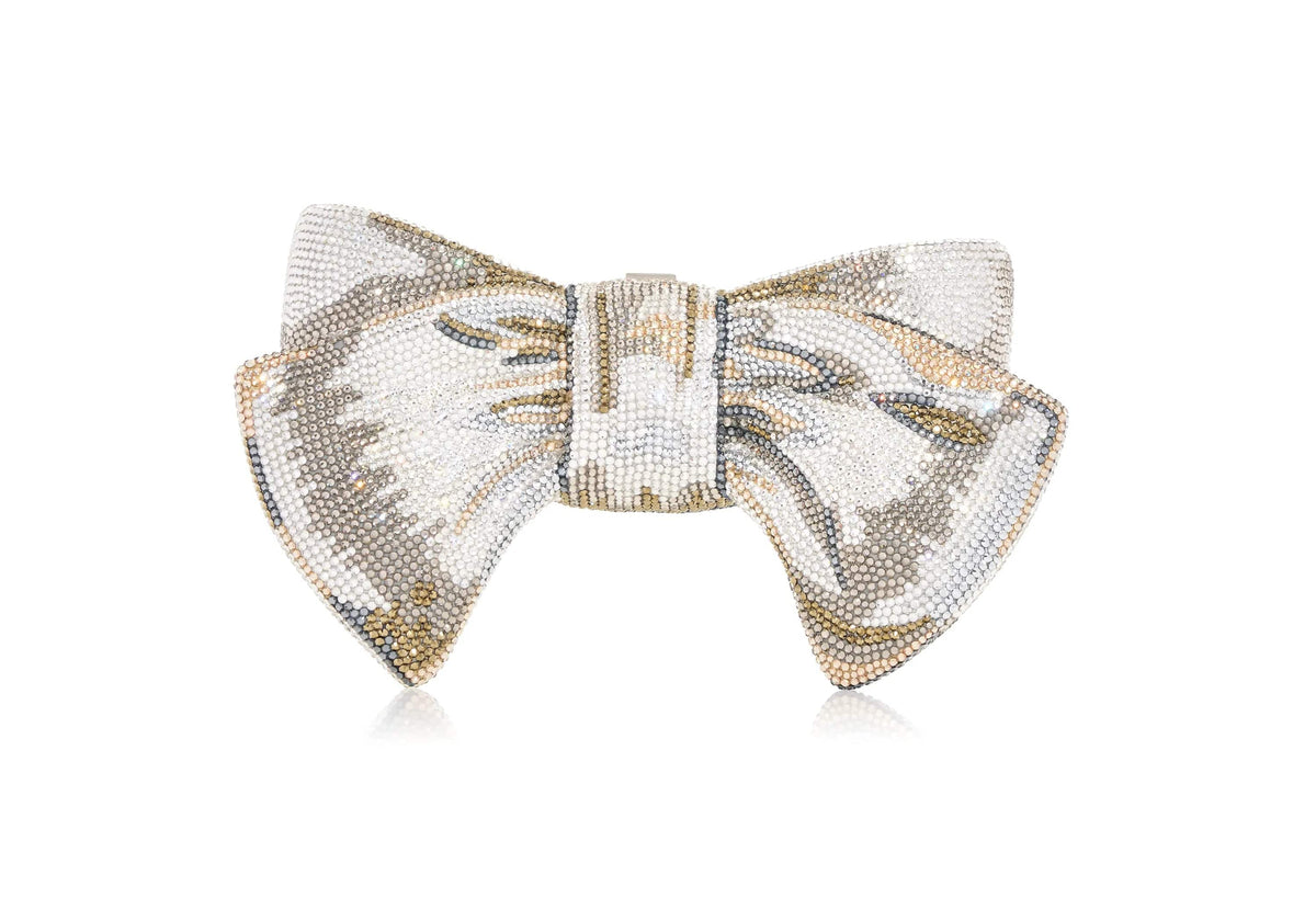 Just For You Bow silver crystal clutch alternate front view