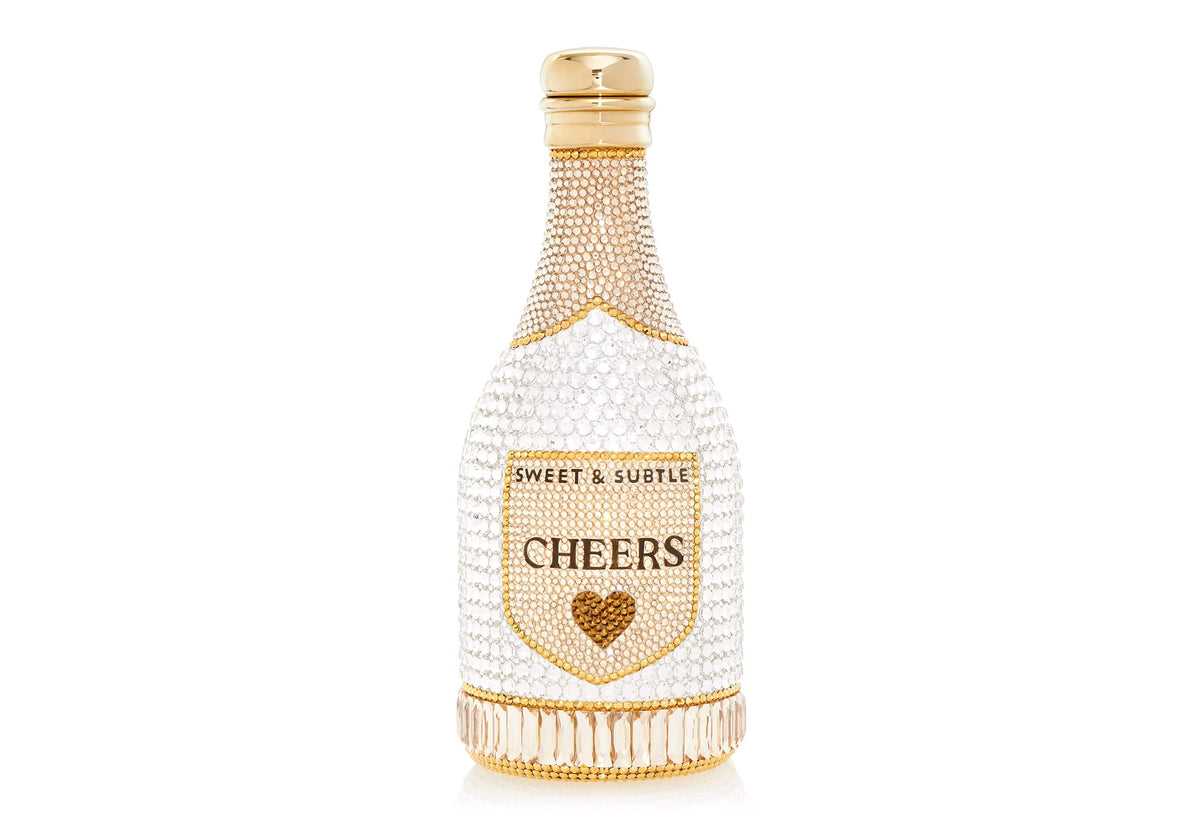 Champagne Bottle Forever crystal clutch front view