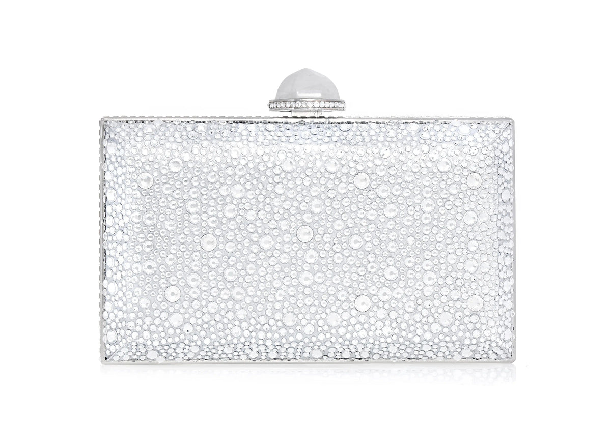 Skylar Crystal Caviar Silver clutch alternate front view