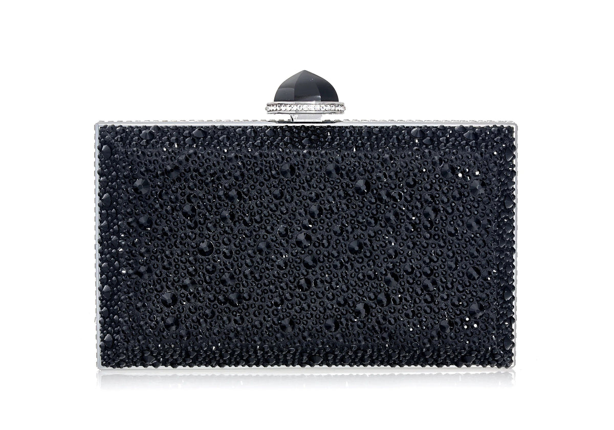 Skylar Crystal Caviar Black jet clutch front view