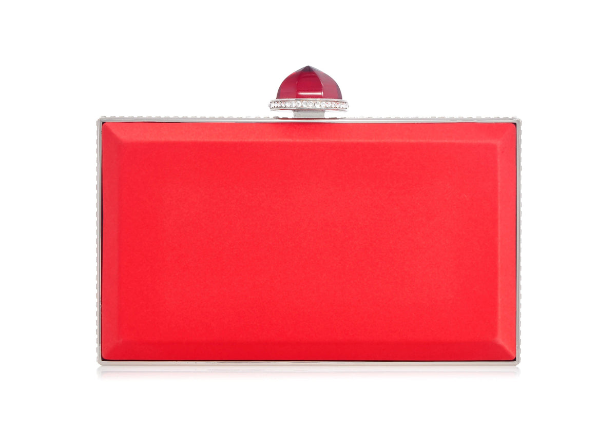 Skylar Satin Crimson red clutch front view