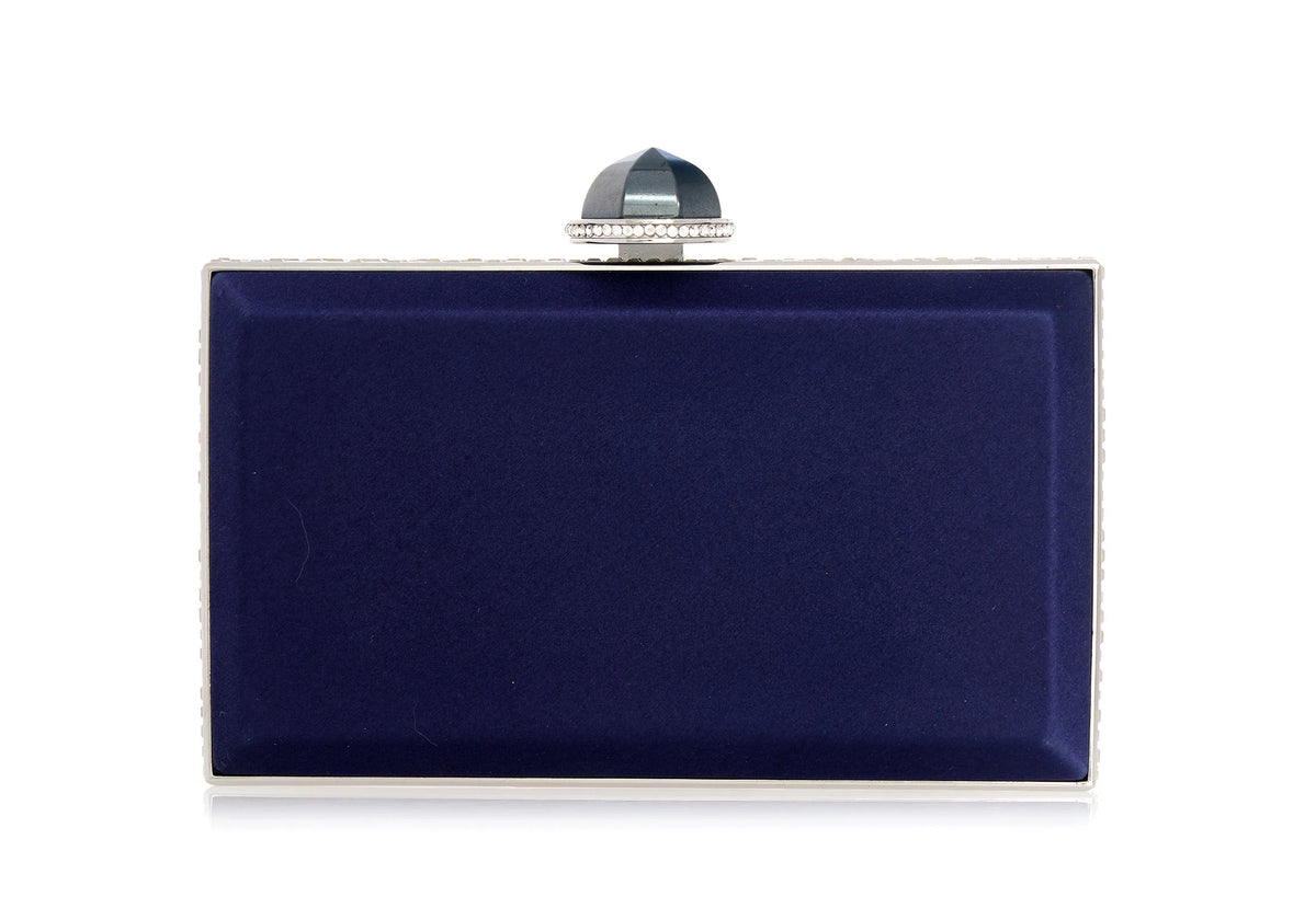 Skylar Satin Navy clutch front view