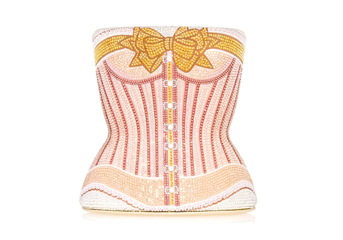 Corset Cherie pink crystal clutch front view