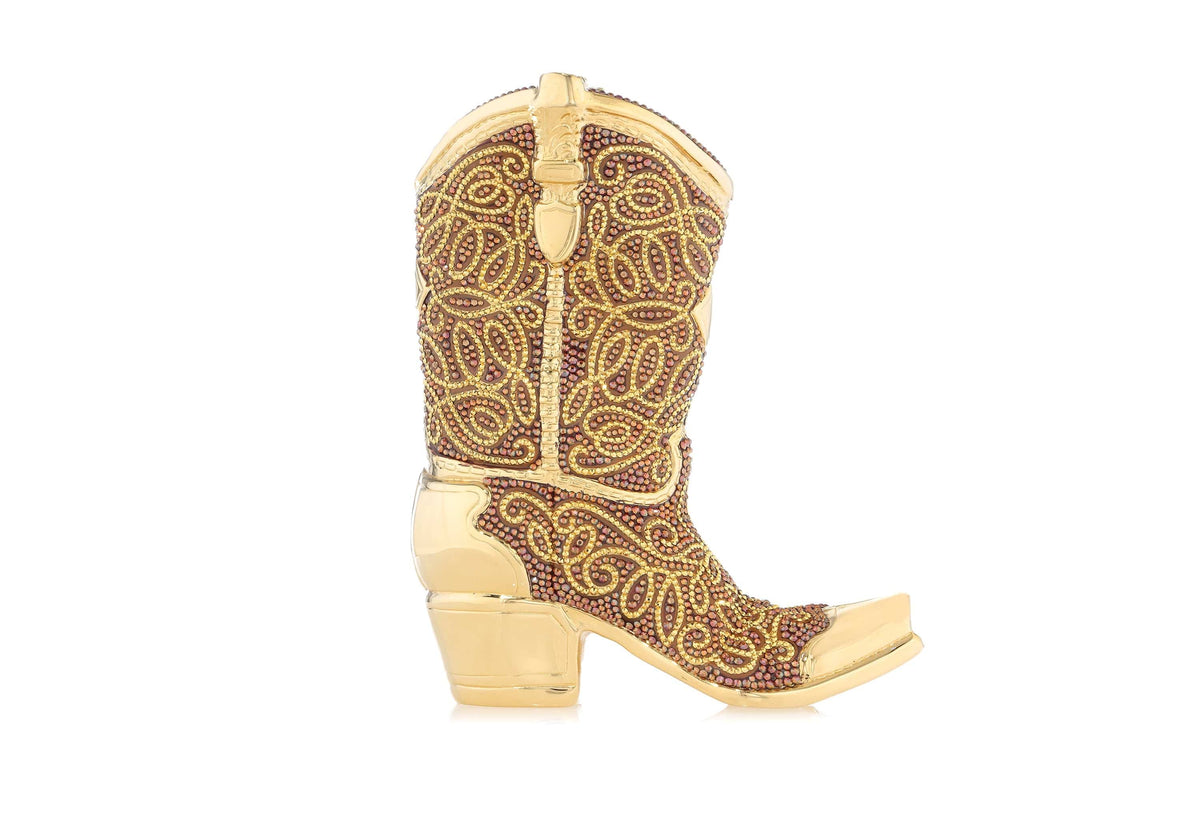 Cowboy Boot Austin Brown gold crystal clutch front view