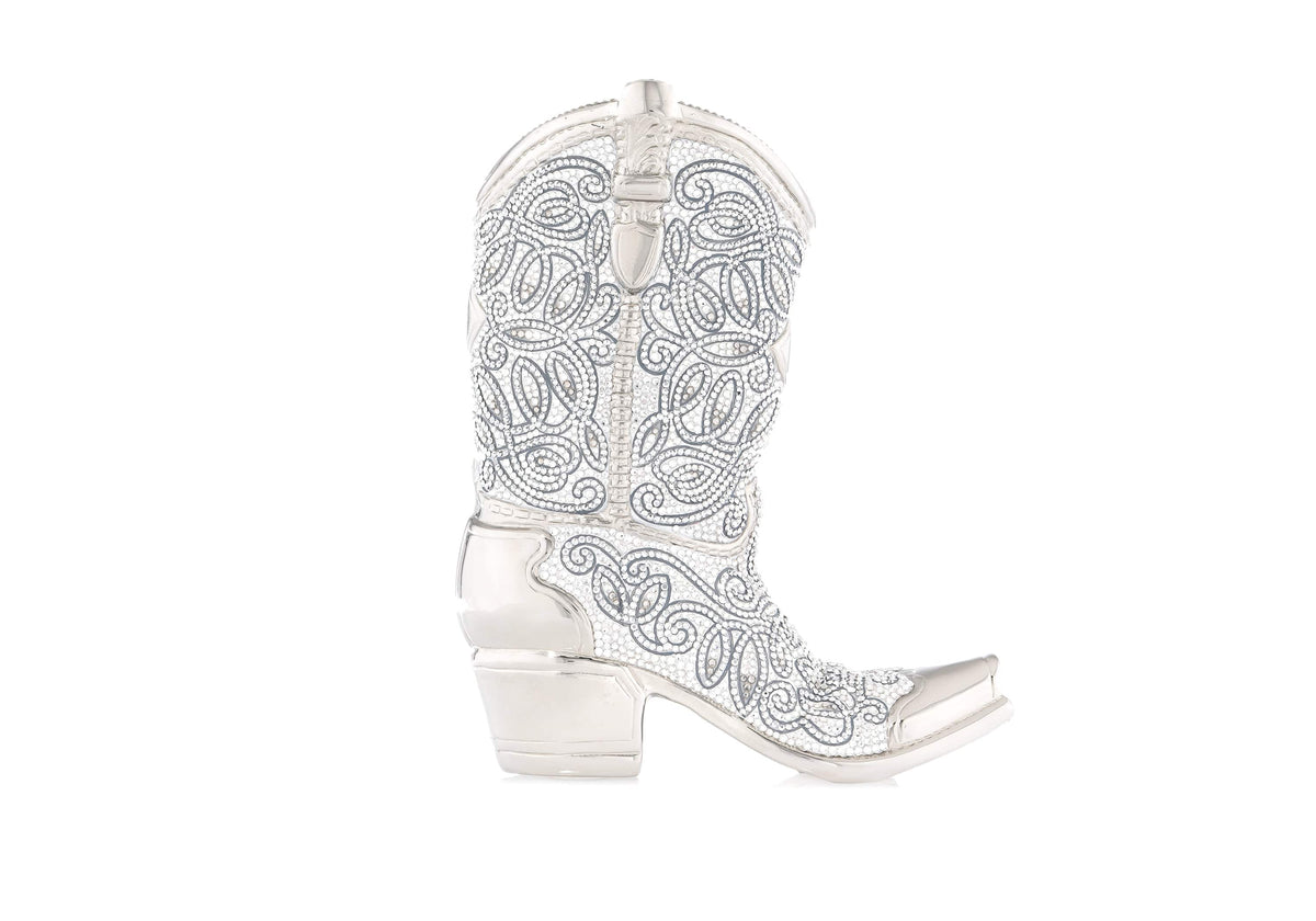 Cowboy Boot Austin Silver Purse rhine crystal front view