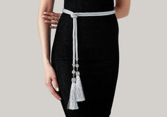 Crystal Tassel Belt Silver