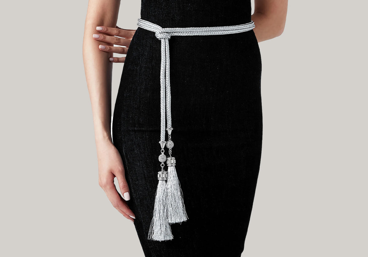 Crystal Tassel Belt Silver