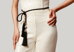 Crystal Tassel Belt Black