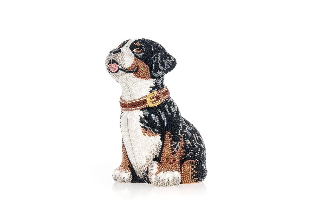 Puppy Juno crystal clutch three quarter angle view