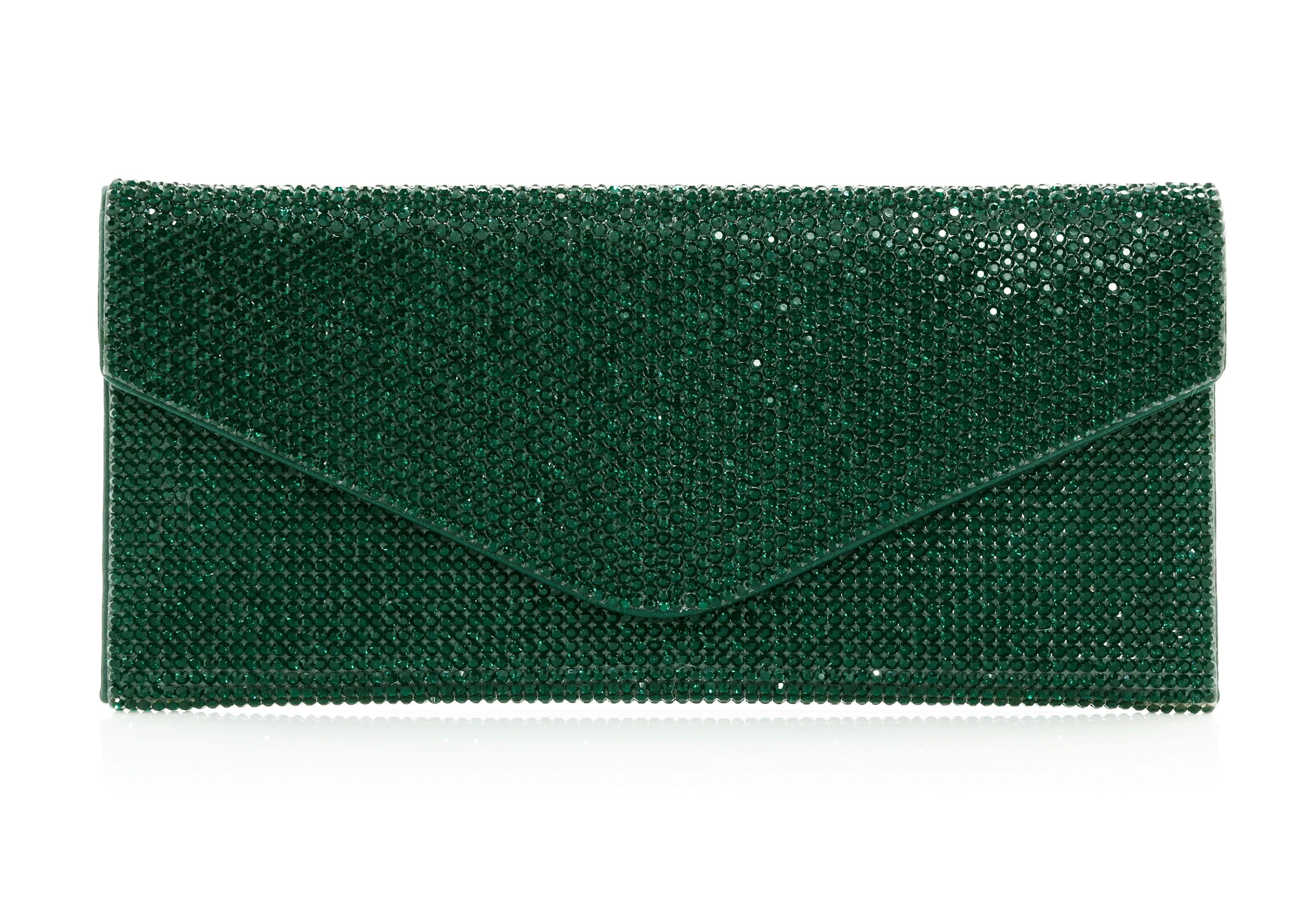 Judith Leiber Couture Beaded Envelope Clutch in Ebonized Emerald Judith Leiber Couture Beaded Envelope Clutch in Ebonized Emerald