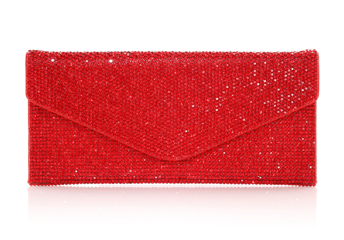 Crystal Envelope Red Designer Handbag front view