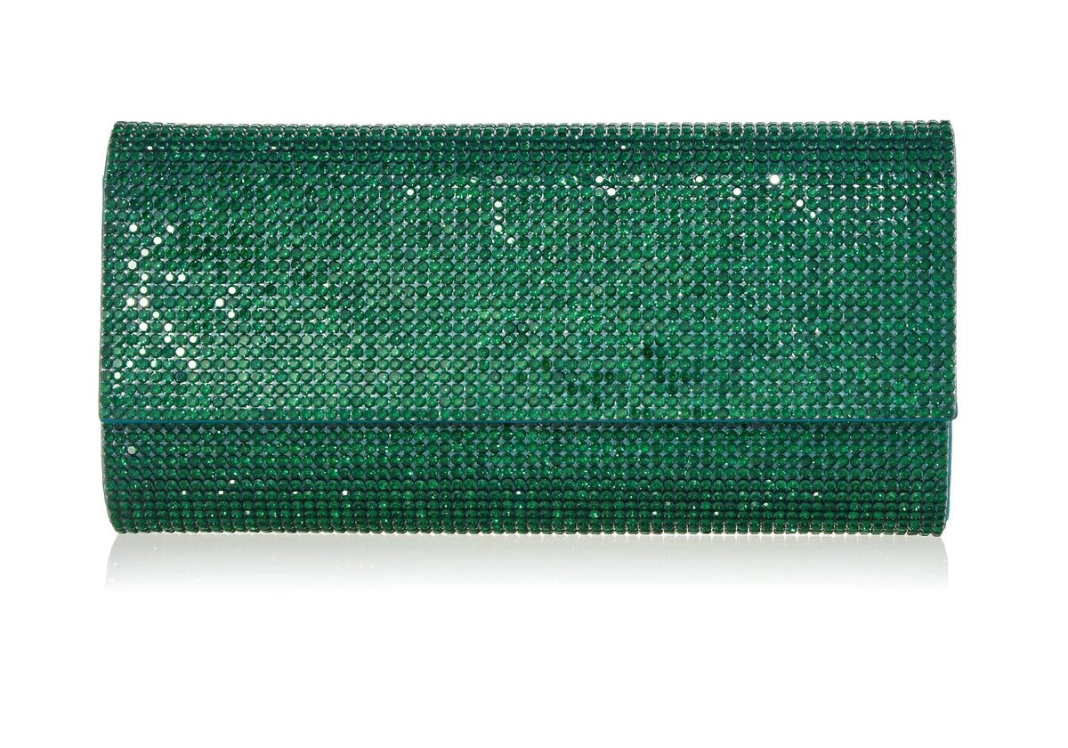 Perry Crystal Emerald green clutch front view