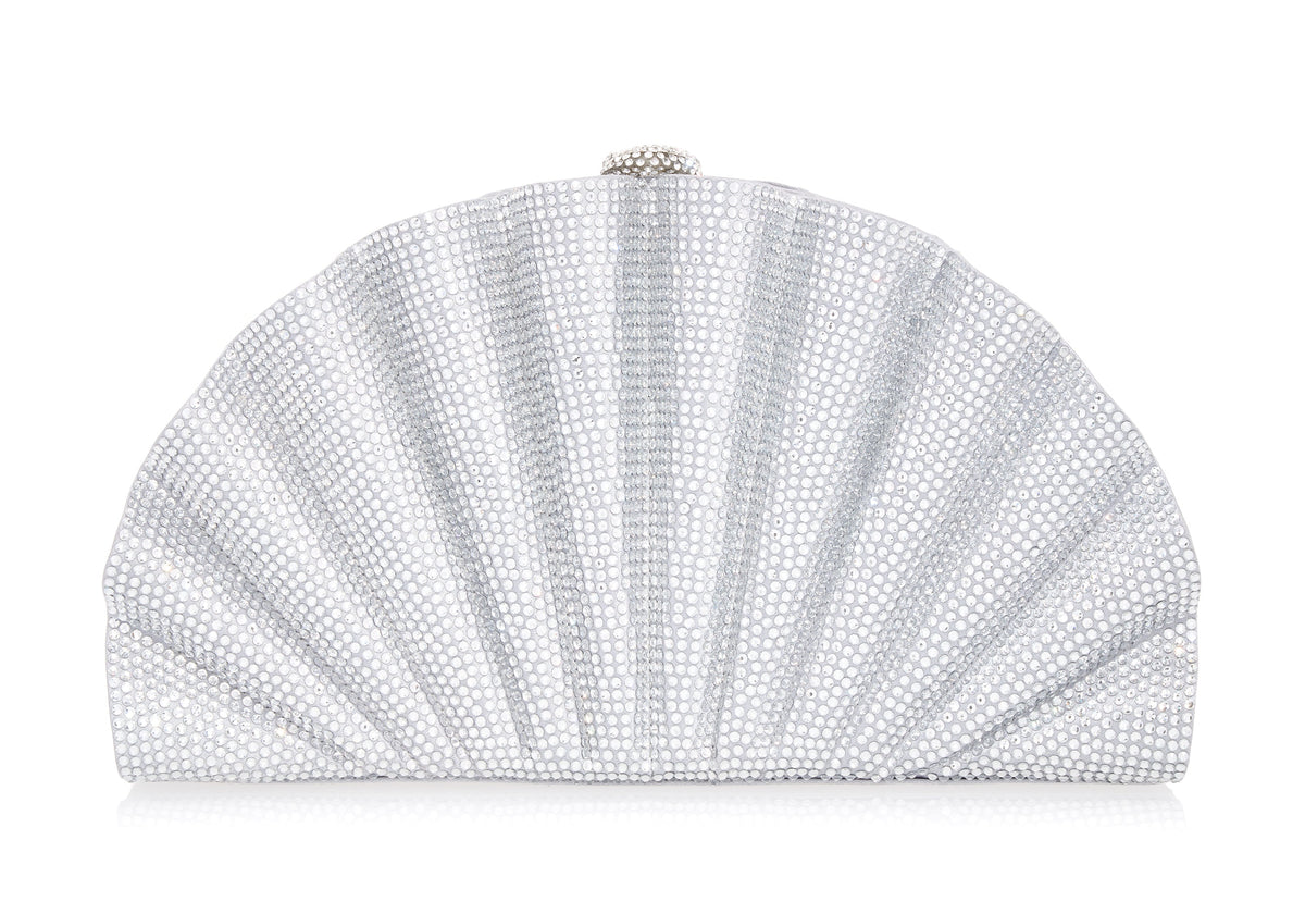 Origami Fan Silver Clutch rhine crystal front view