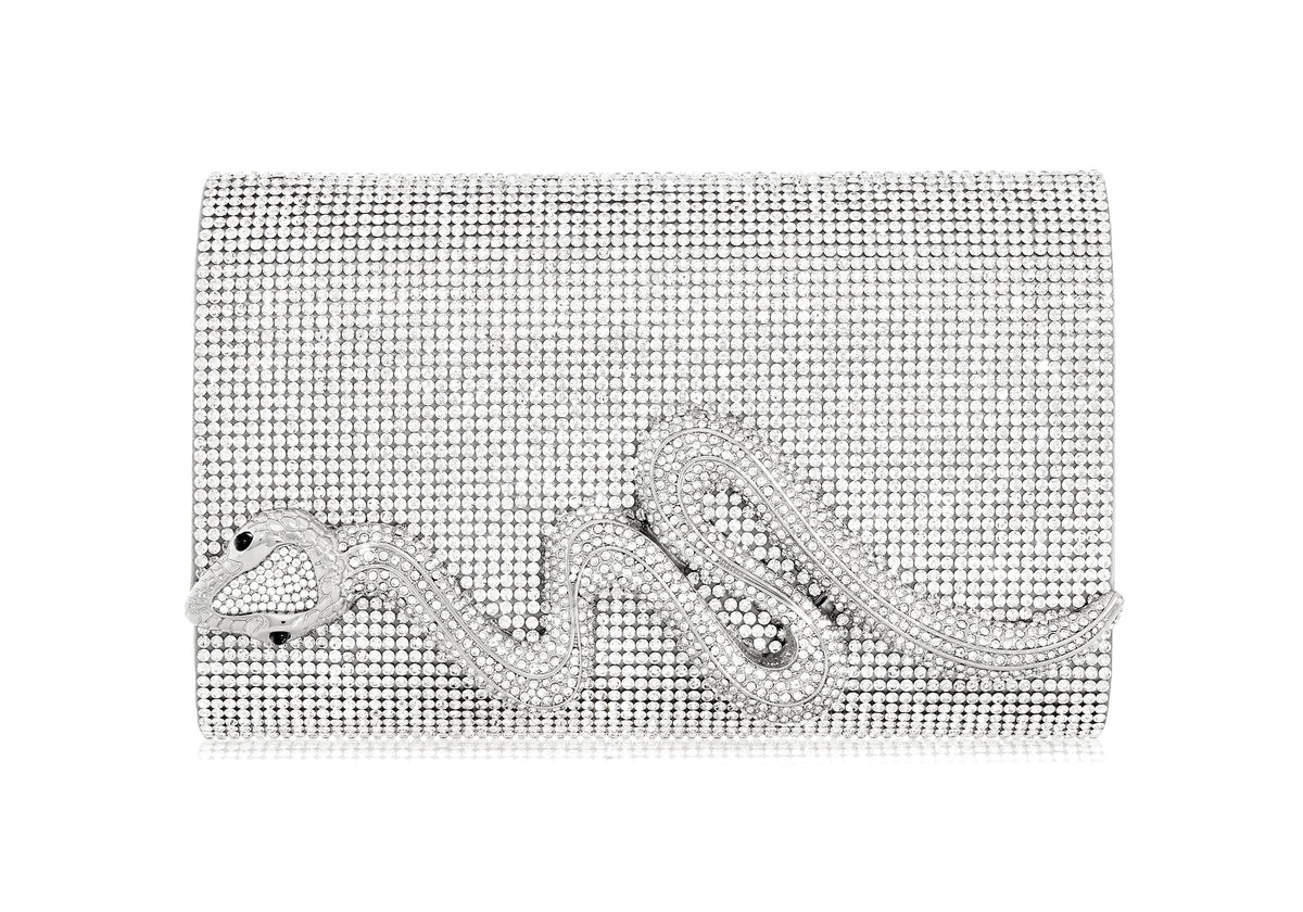 Serpent Fizzoni Silver rhine crystal clutch front view