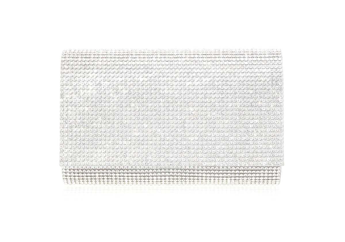 Fizzy Silver rhine crystal clutch front view