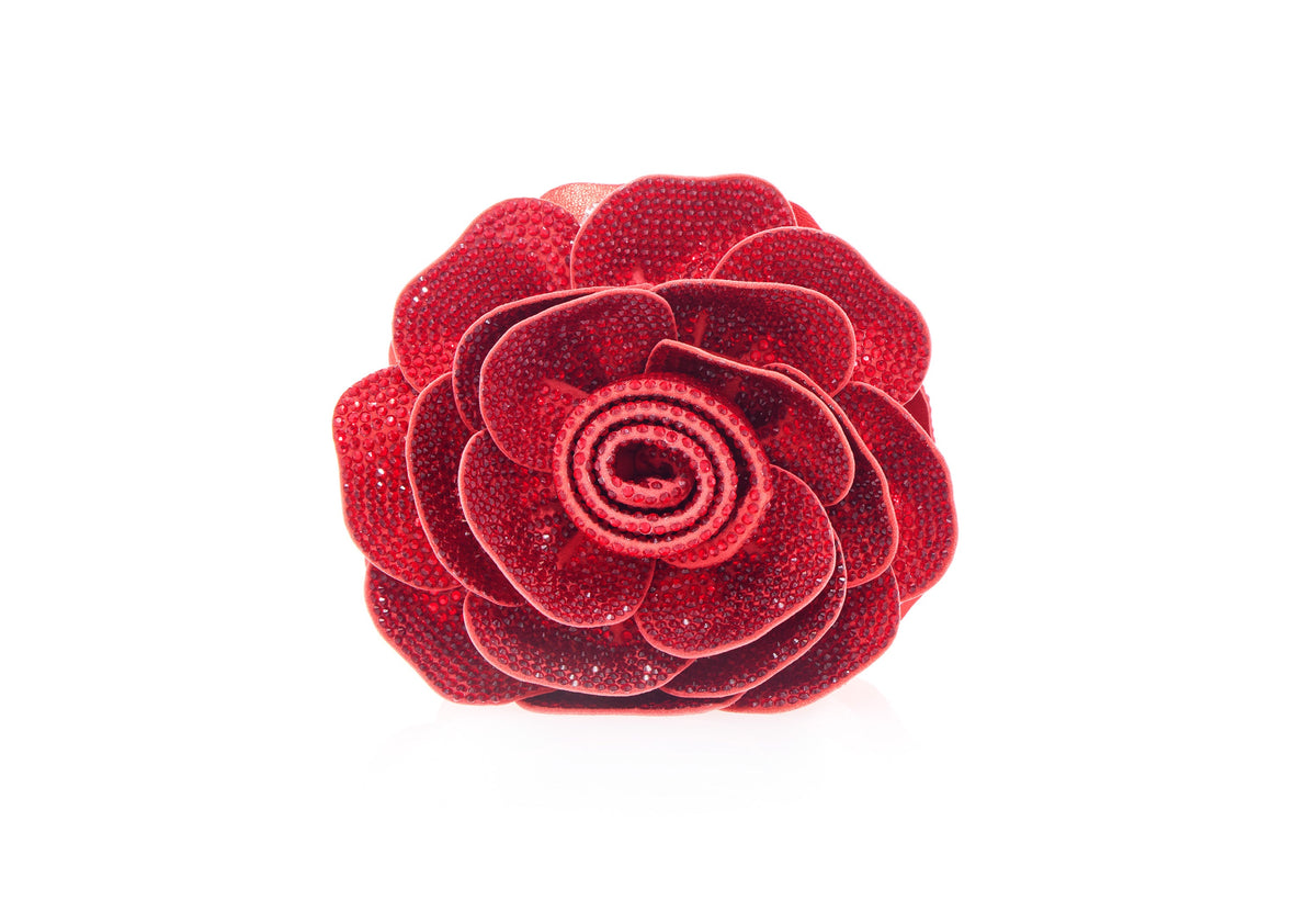 Soft Rose Belle red crystal clutch front view