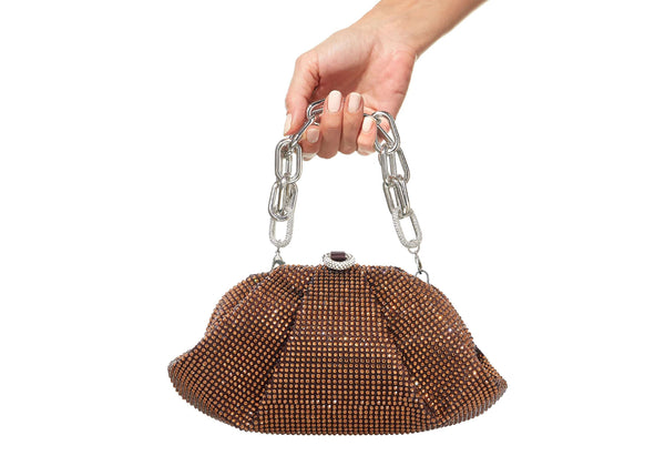 Gemma Crystal Chocolate Brown Clutch Bag | Judith Leiber