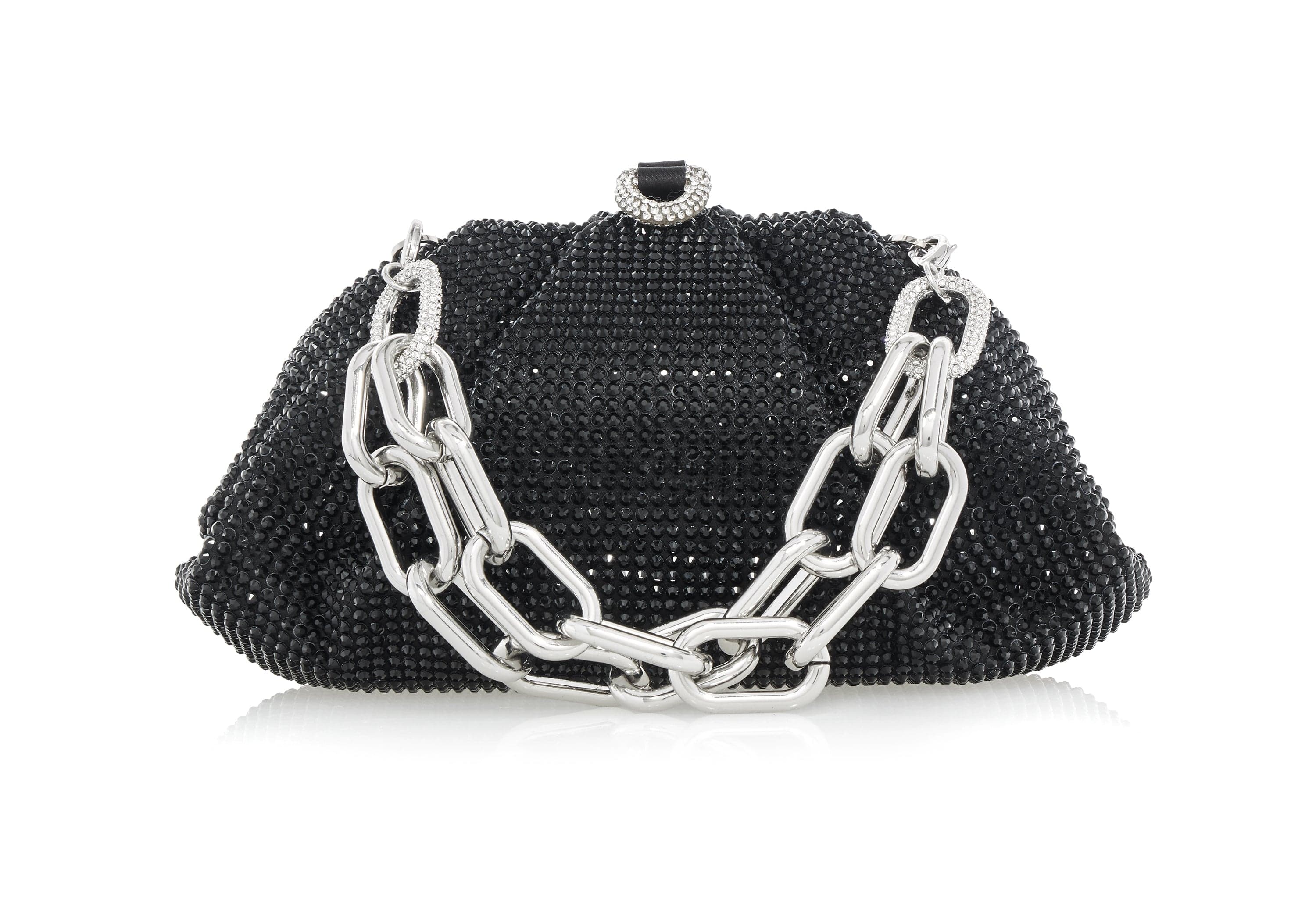 Bijoux Terner Womans Black Satin Beaded Clutch Evening Bag Purse Beaded  Handles
