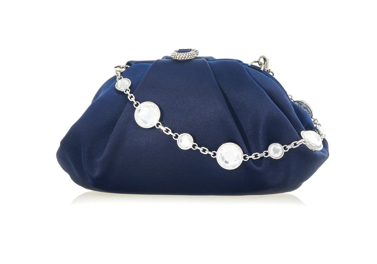 Gemma Satin Navy clutch front view