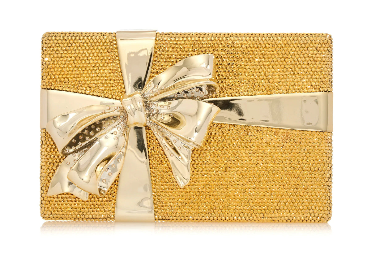 Gift Box Surprise Gold crystal clutch front view