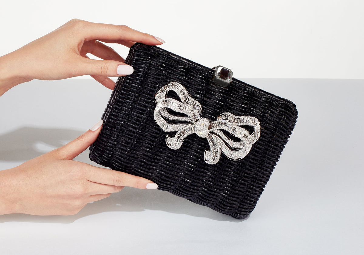 Hailey Wicker Bow Basket Black