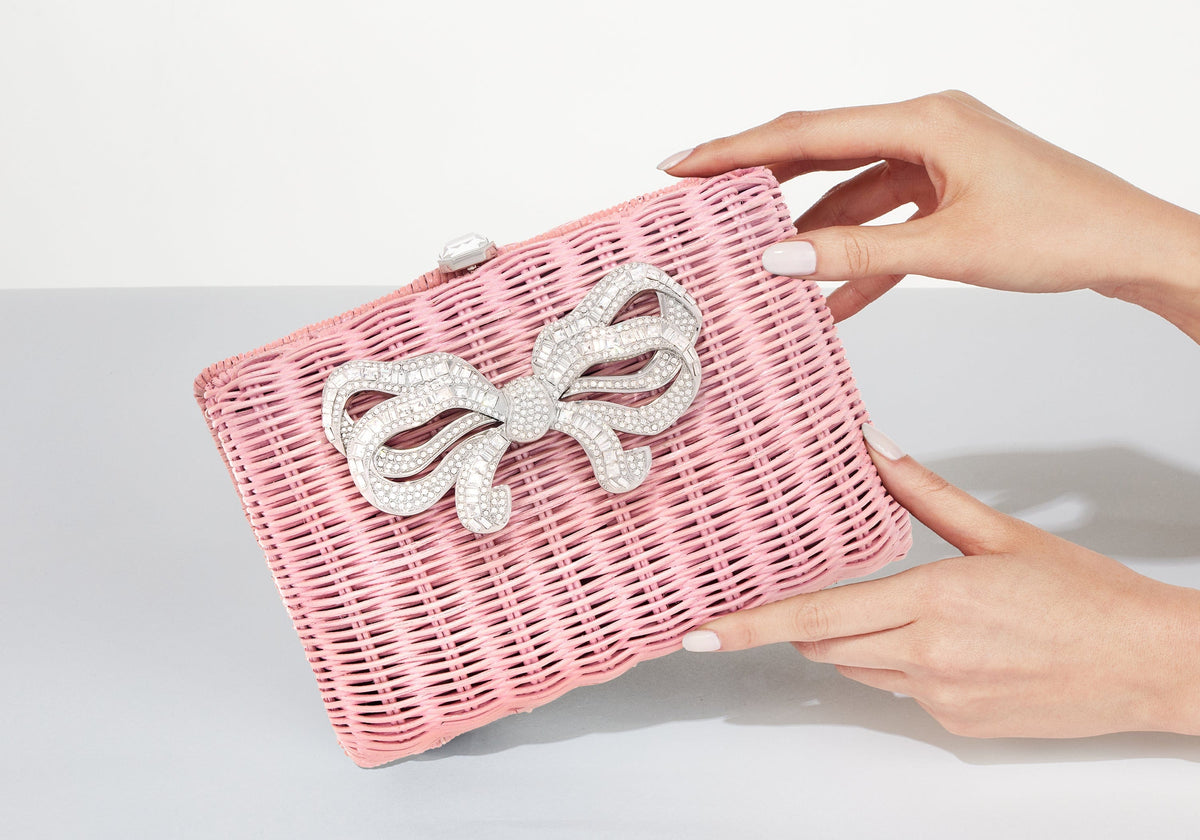 Hailey Wicker Basket Bow Pink