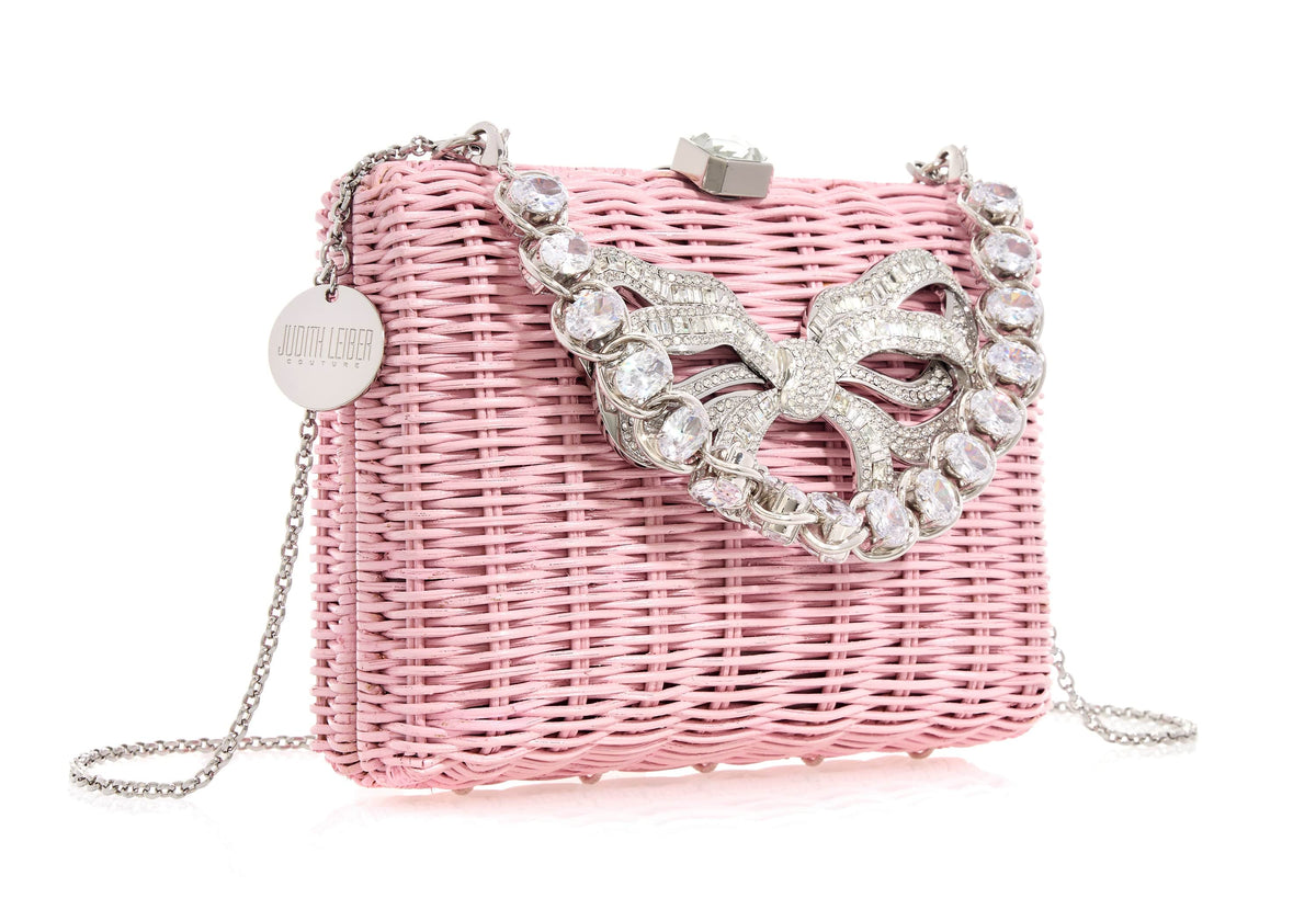 Hailey Wicker Basket Bow Pink