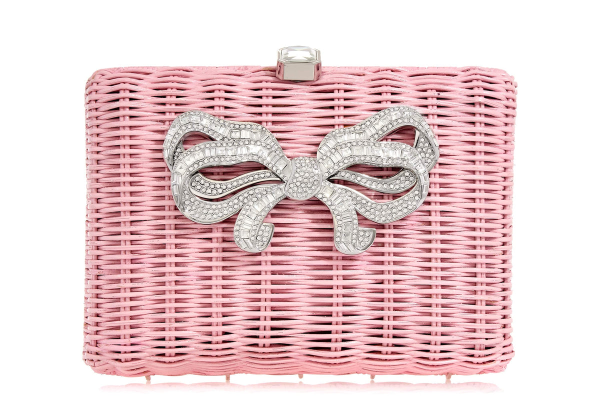 Hailey Wicker Basket Bow Pink
