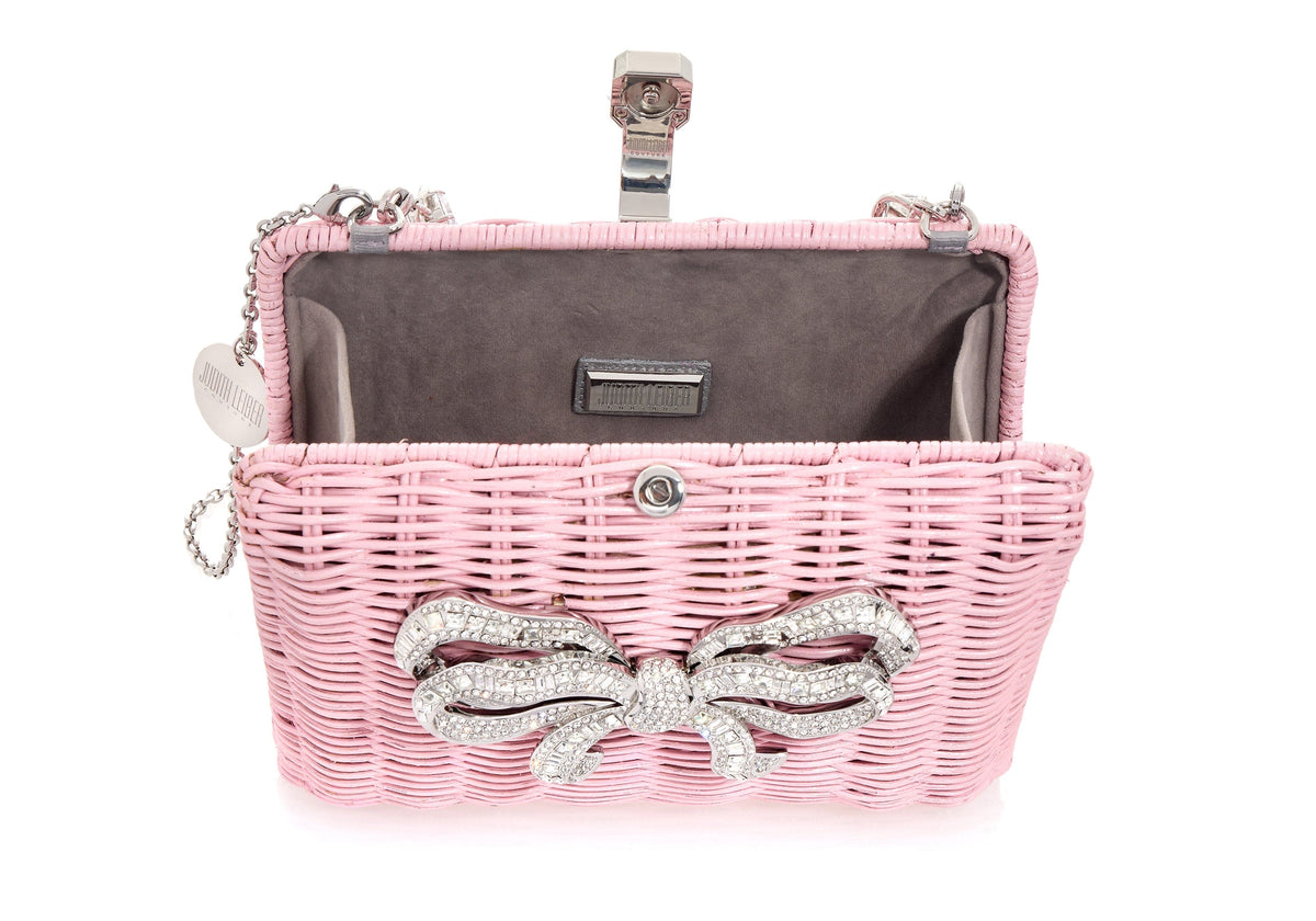 Hailey Wicker Basket Bow Pink