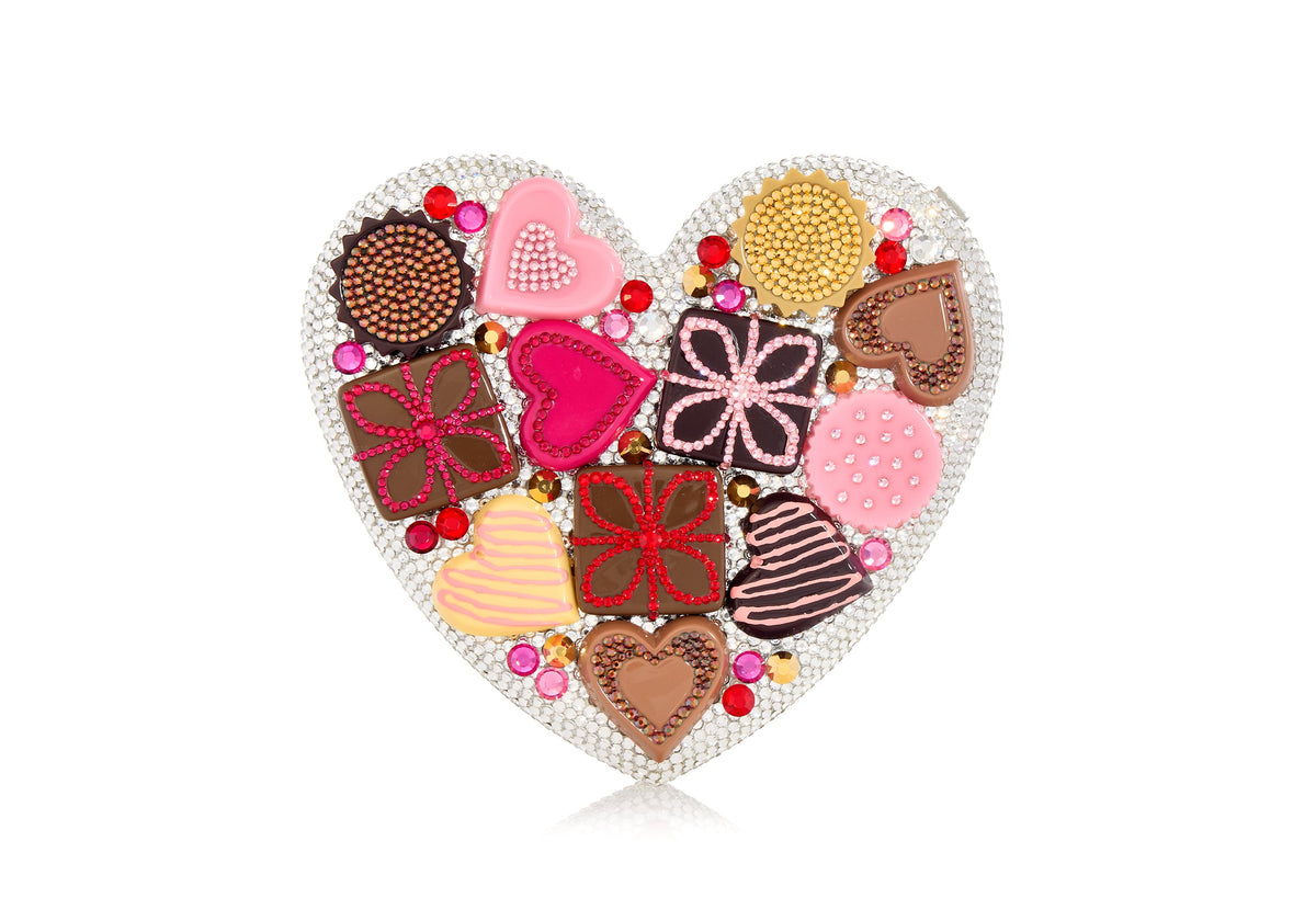 Heart Chocolate Box Clutch enamel crystal alternate front view
