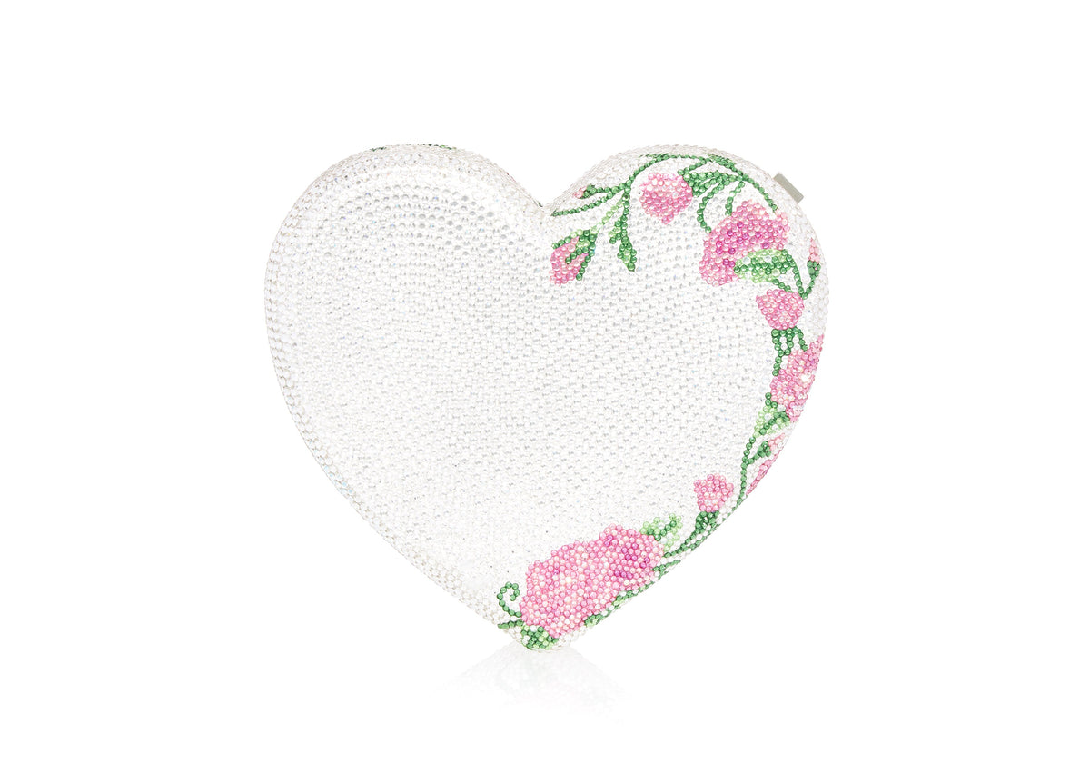 Heart Rose Vine Silver rhine crystal clutch front view