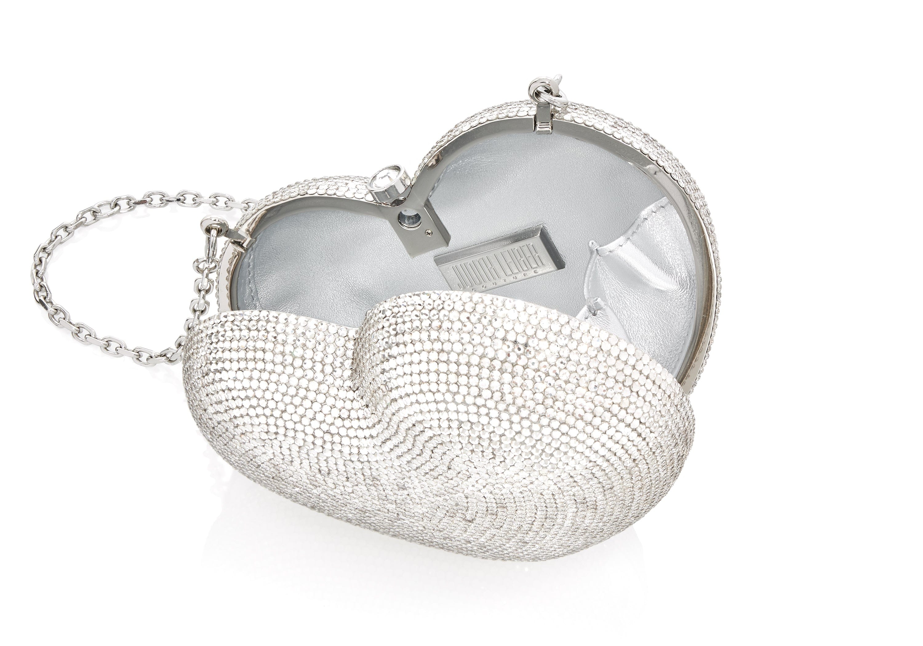 Judith Leiber Lamour Petite Coeur Heart Clutch in Silver Light Rose