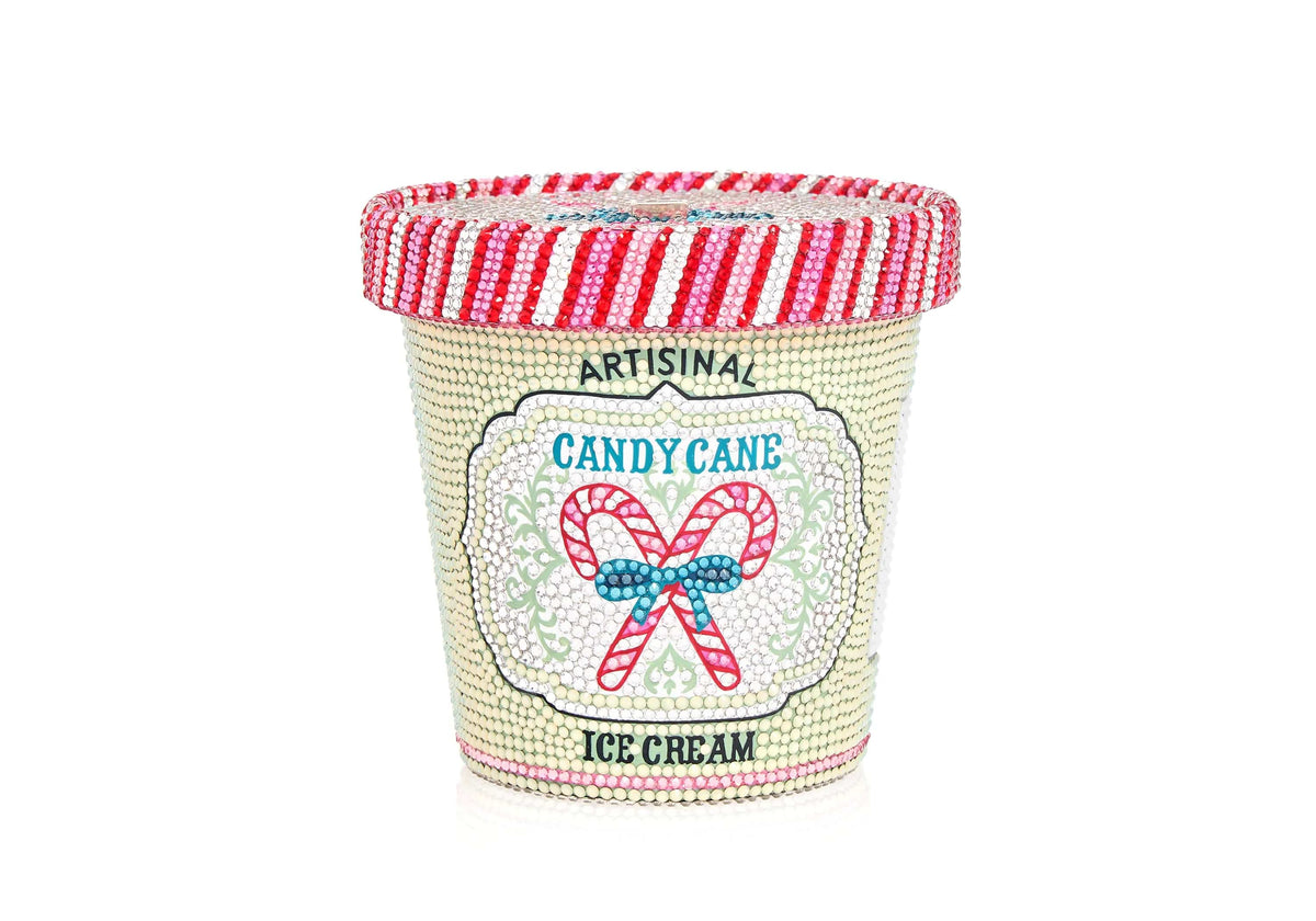 Ice Cream Pint Candy Cane crystal clutch front view