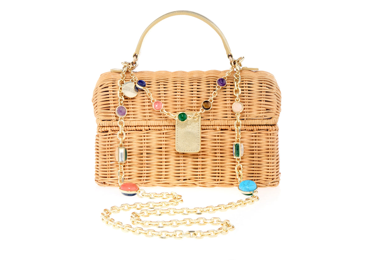 Isla Wicker Basket Natural Stones top handle front view