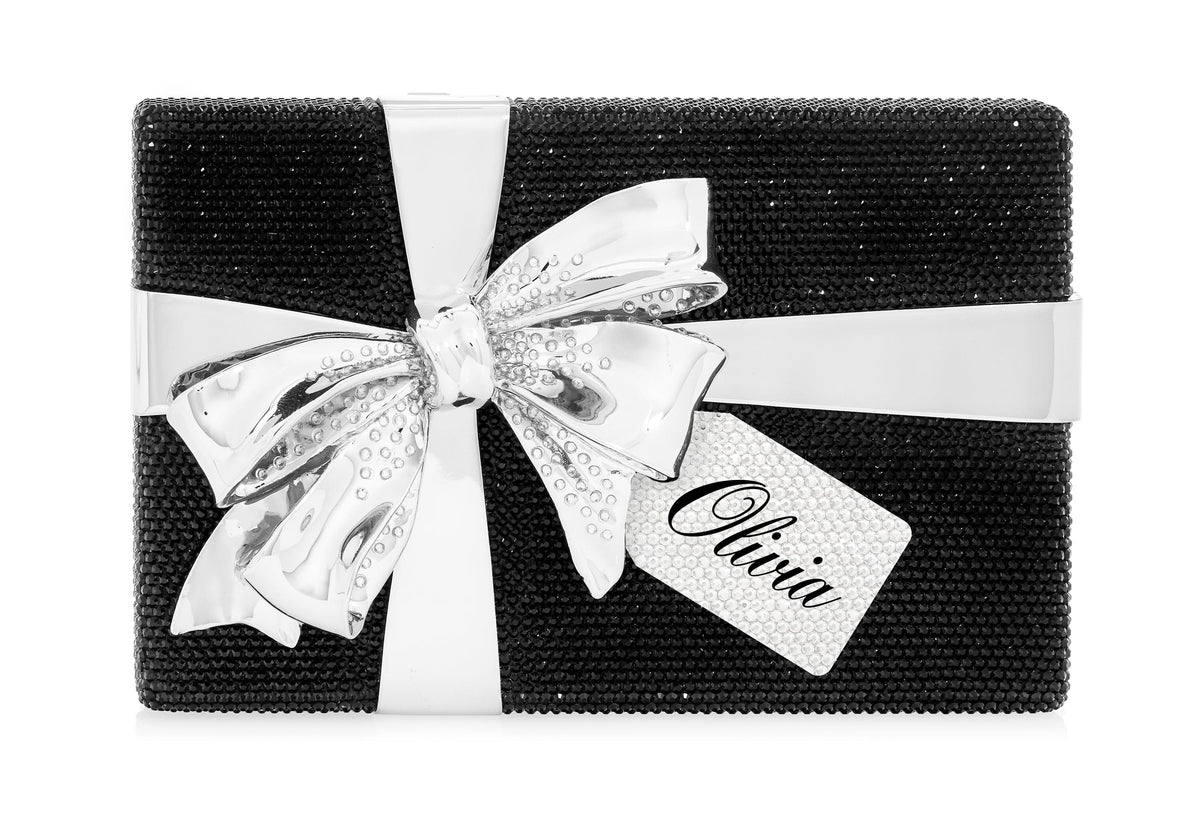 Bespoke Gift Box jet silver crystal clutch personalization example