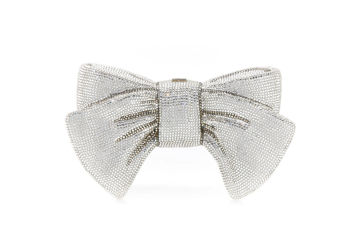 Just For You Bow Silver Designer Handbag crystal front view