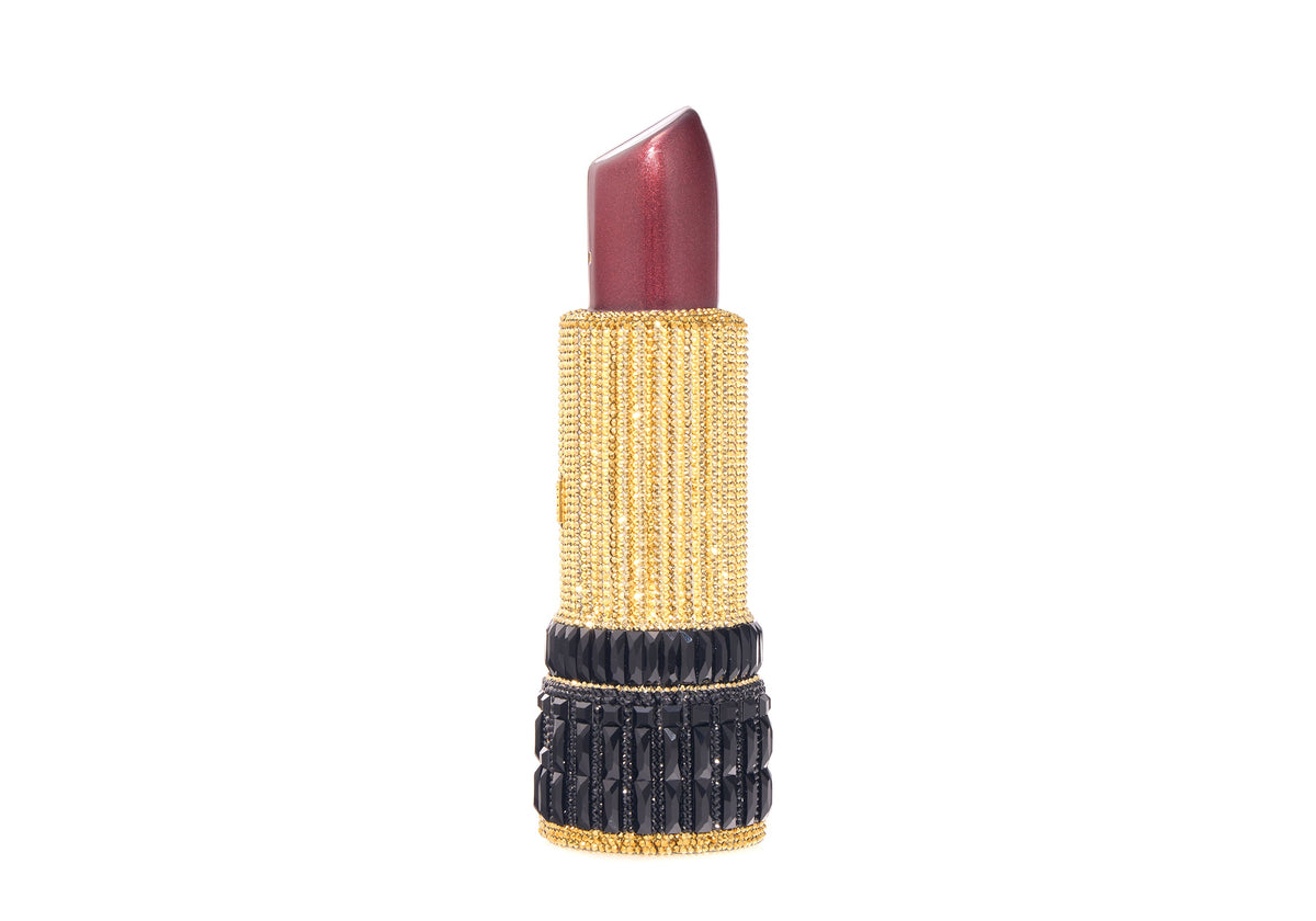 Lipstick Burgundy Glitter crystal clutch lifestyle view