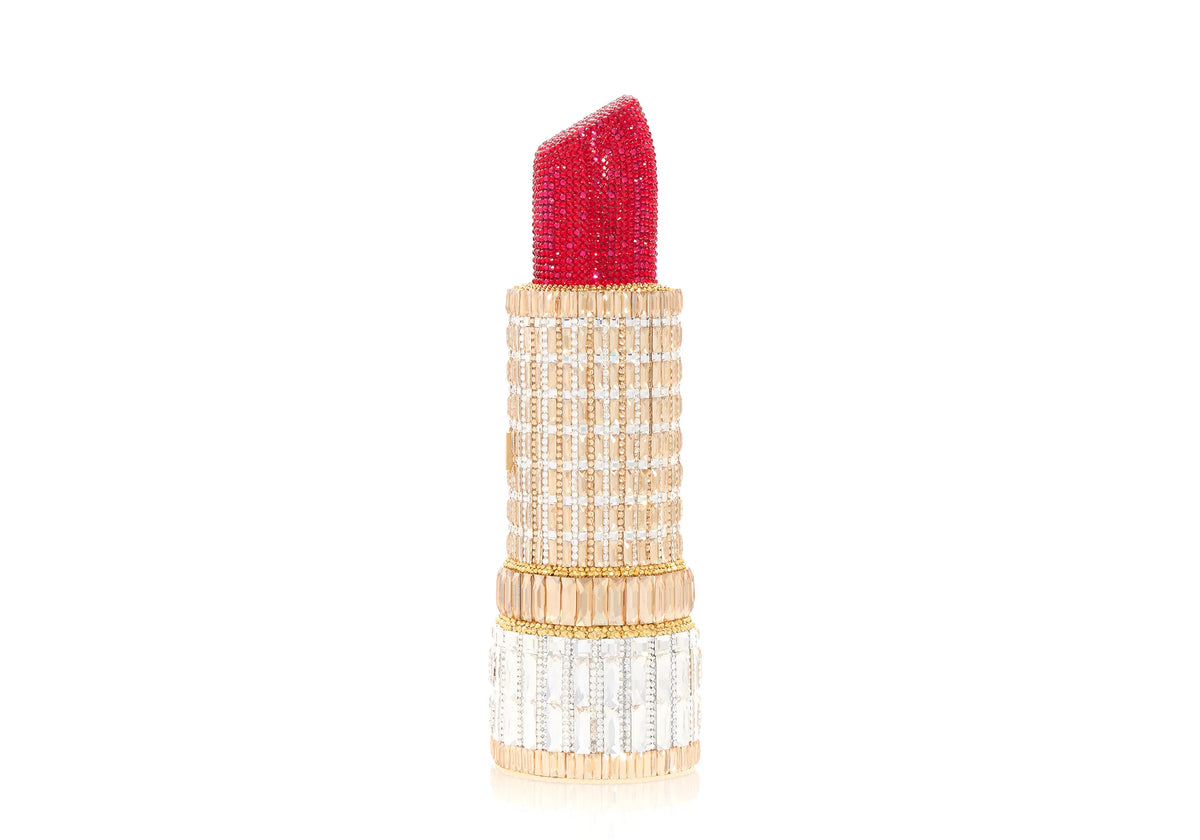 Lipstick Seductress ruby crystal clutch front view